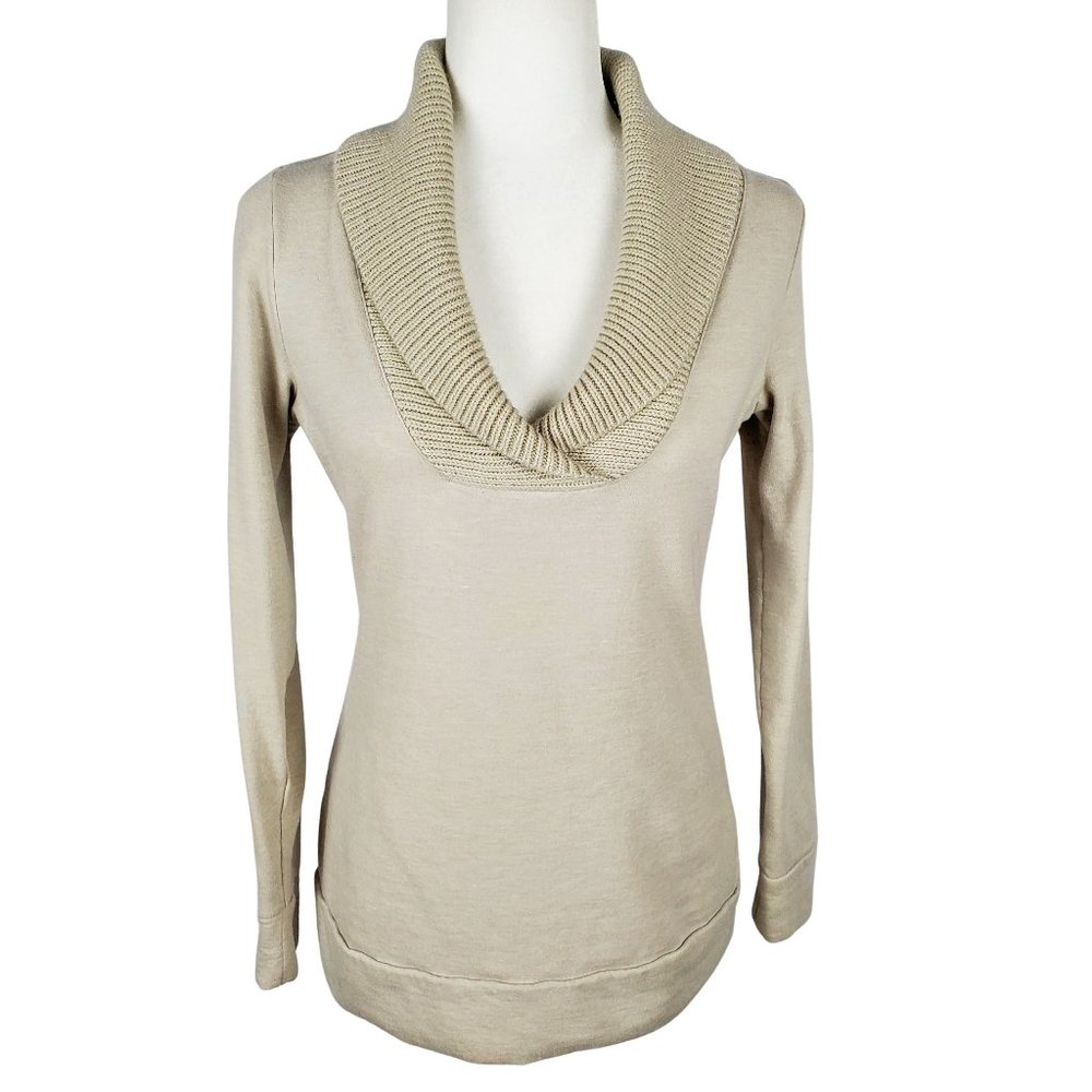 Merona Target Shawl Collar Long Sleeve Top Beige Women's XS Fall Y2K Ribbed Knit